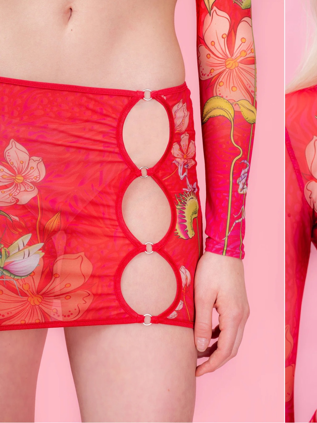 Badinka Predatora Mesh Red Floral Cutout Two-Piece Set — image 2 of 5